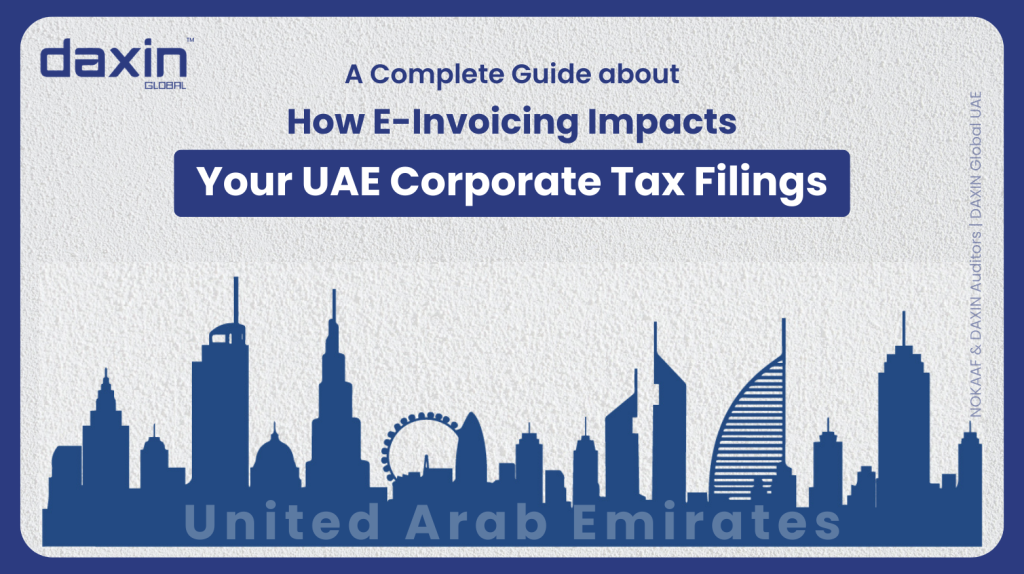 How E-Invoicing Impacts Your UAE Corporate Tax Filings — professionals reviewing digital invoices and tax reports.