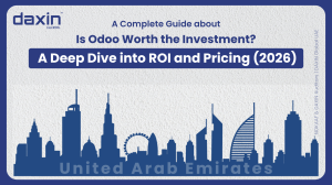 Text-based graphic displaying the title “Is Odoo Worth the Investment? A Deep Dive into ROI and Pricing (2026)” by Daxin Global.