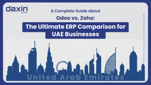 Odoo vs. Zoho ERP comparison — professionals reviewing business management software dashboards.