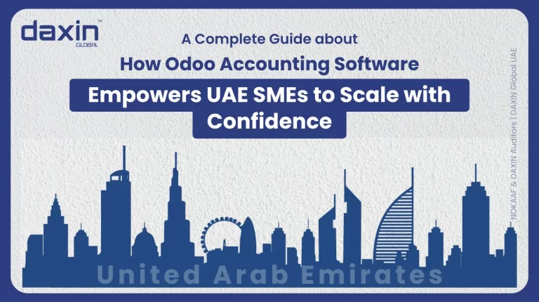 Text-based graphic displaying the title “How Odoo Accounting Software Empowers UAE SMEs to Scale with Confidence” by Daxin Global.