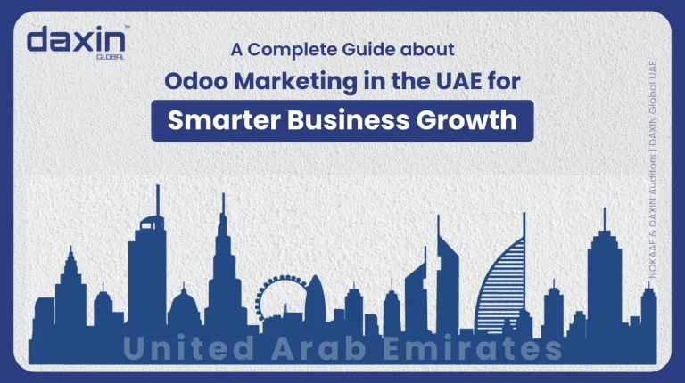 Text-based graphic displaying the title “Odoo Marketing in the UAE for Smarter Business Growth” by Daxin Global.