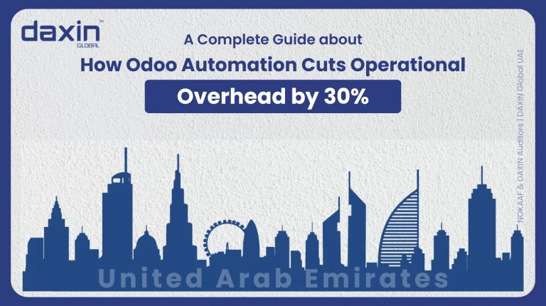 A professional header graphic featuring a blue silhouette of the United Arab Emirates skyline, including the Burj Khalifa and Burj Al Arab, with the Daxin Global logo and guide title.